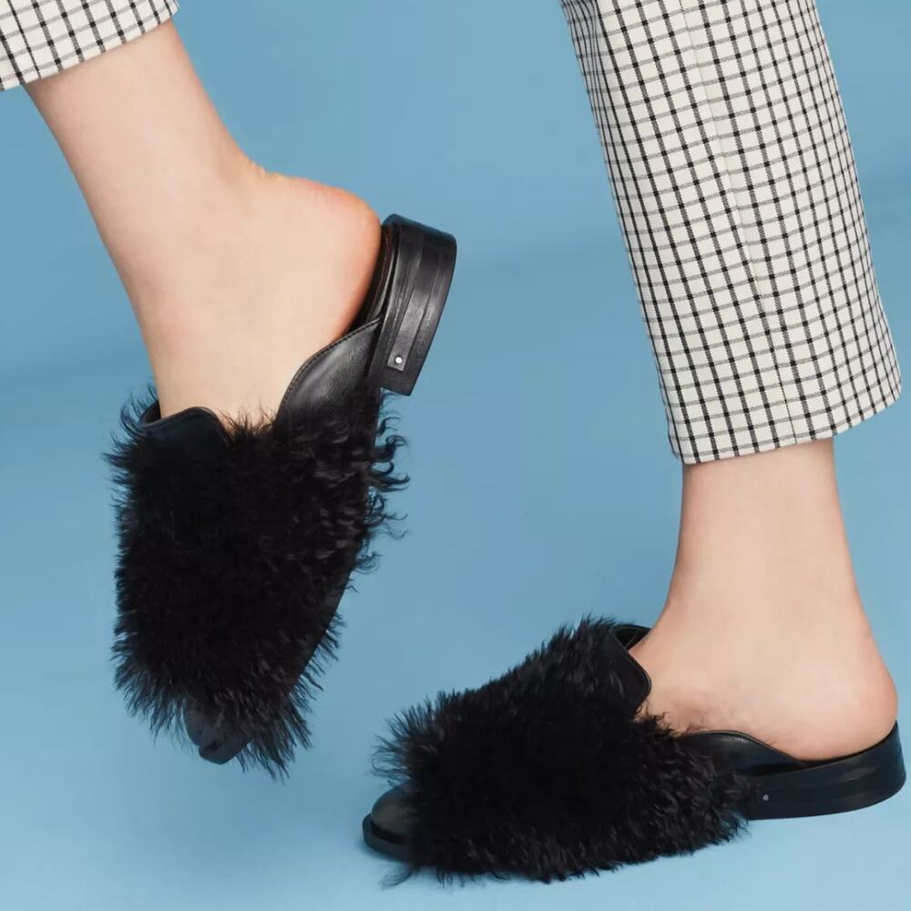 Freda Salvador NEW Dorinda Shearling Fur Calf Leather Mules Flats Women Size 6.5